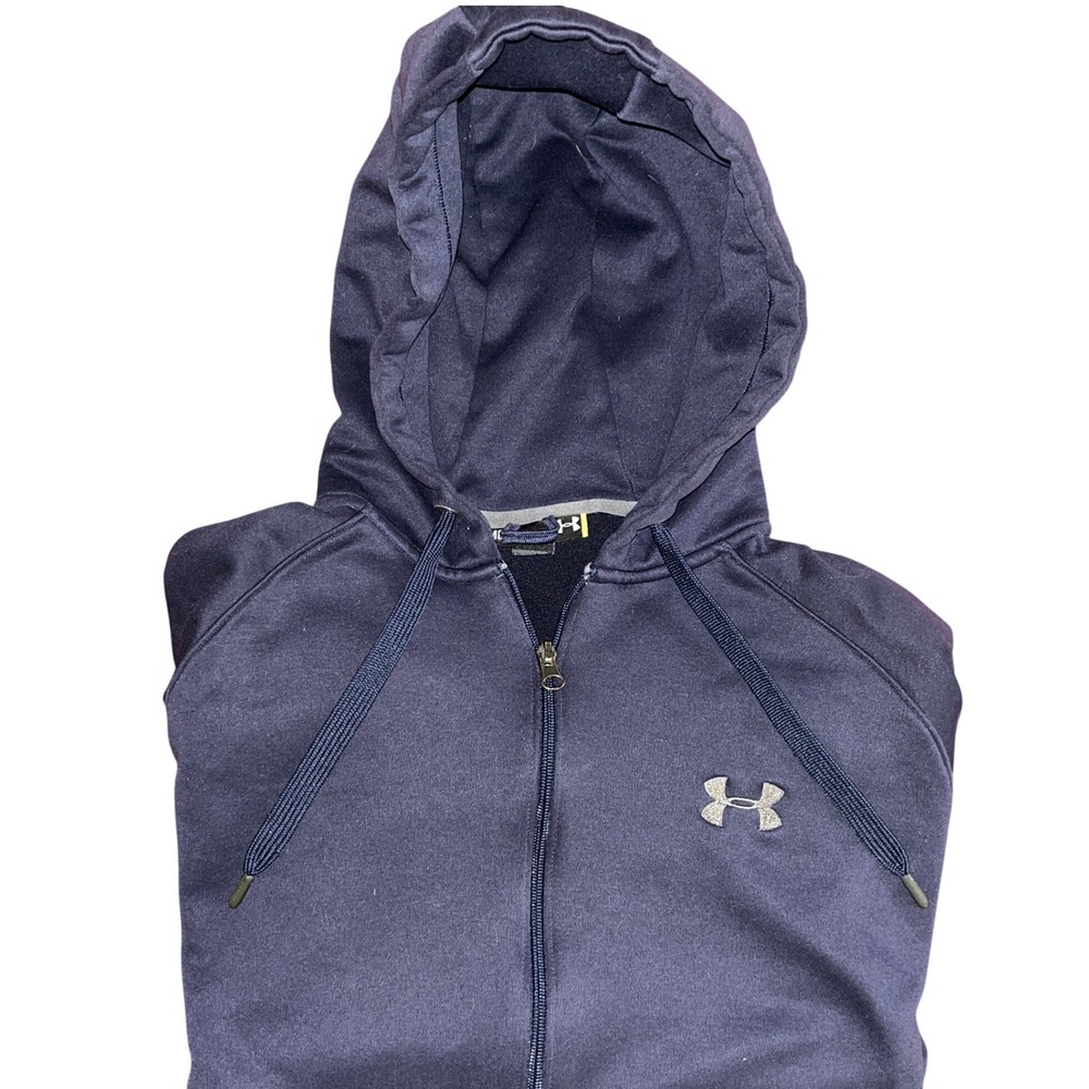 Under Armour Mens Full‎ Zip Hoodie Navy Blue Fleece Lined Loose Fit Size Medium